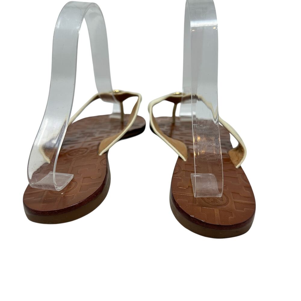 Tory Burch Thora Thong‎ Sandals Flip Flops Patent Leather Ivory Gold Size US 8 - Picture 10 of 14